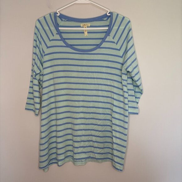 MATILDA JANE Medium BlueGreen Striped Stretch 3/4 Raglan Sleeve Scoop Neck Tunic - Picture 1 of 3